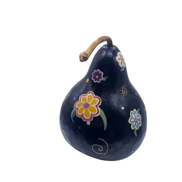 FAT CAT Gourd Handpainted Hand Painted Black Purple Whimsical Burch Style 10